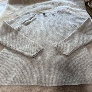 Eileen Fisher Gray Textured Crew Neck Wool Sweater L
